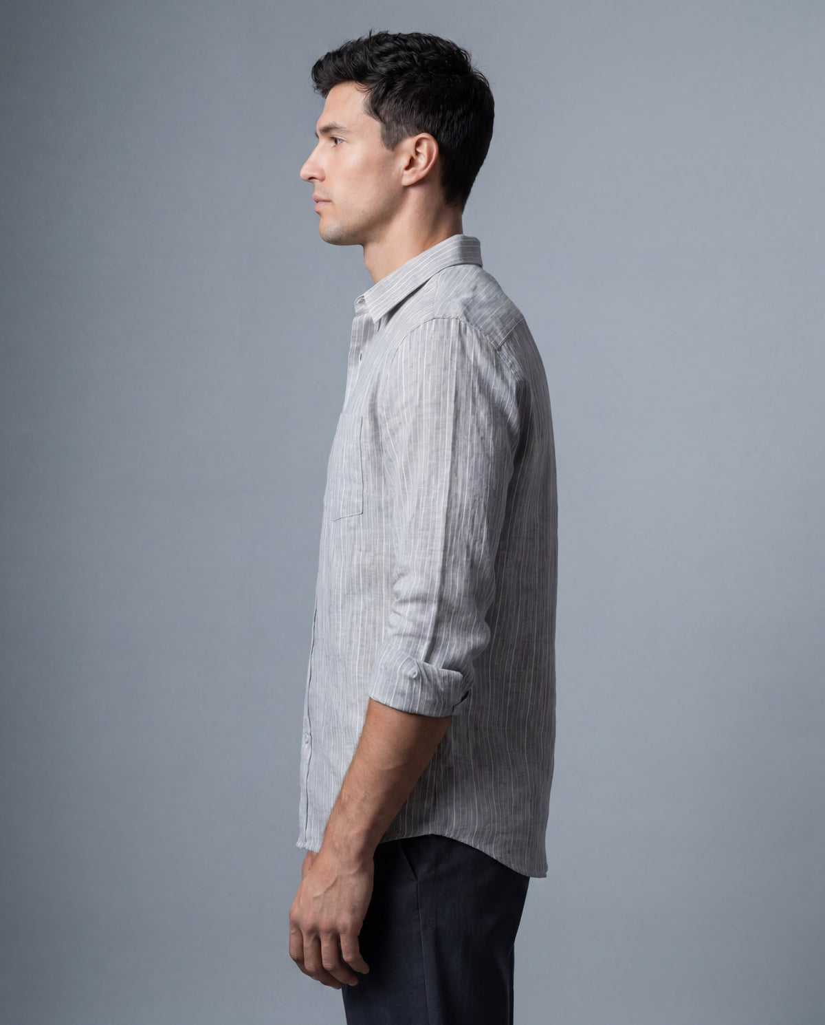 Heather Grey Stripe Linen Blend Textured Shirt
