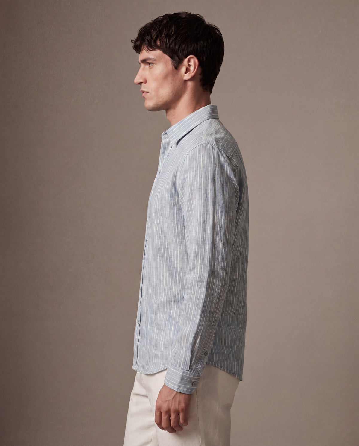 Stone Blue Stripe Linen-Blend Textured Shirt