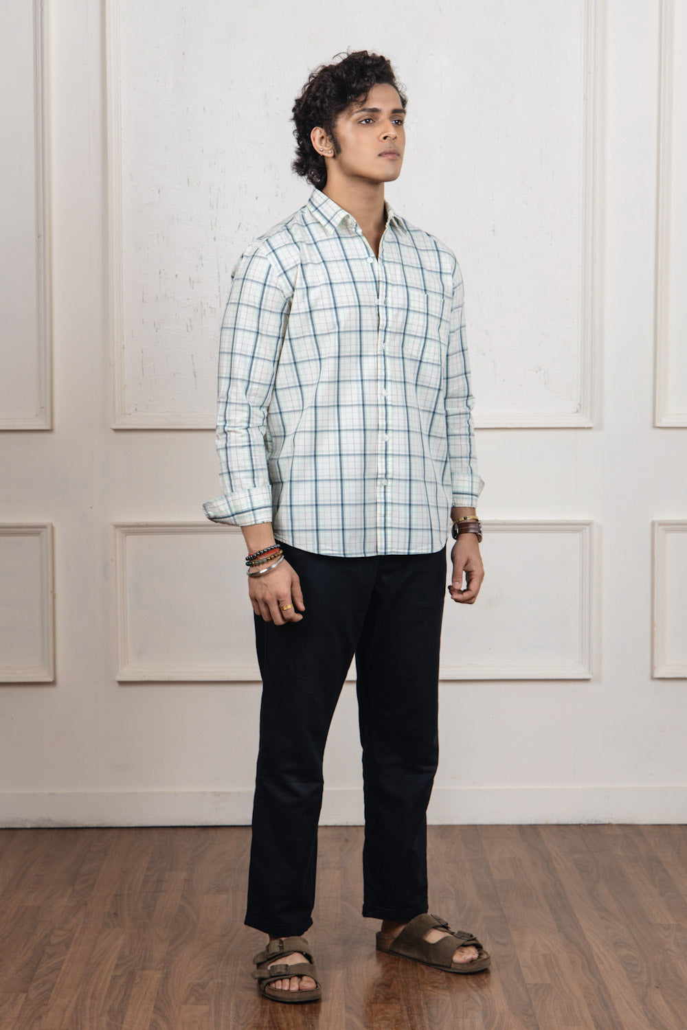 White & Green Checkered Shirt
