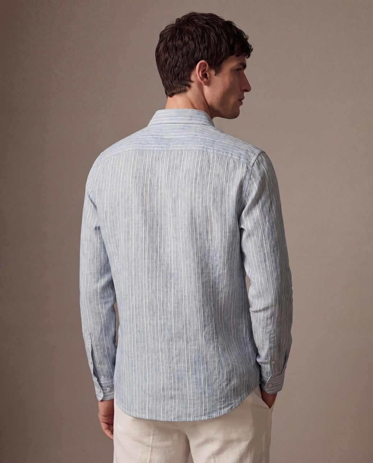 Stone Blue Stripe Linen-Blend Textured Shirt