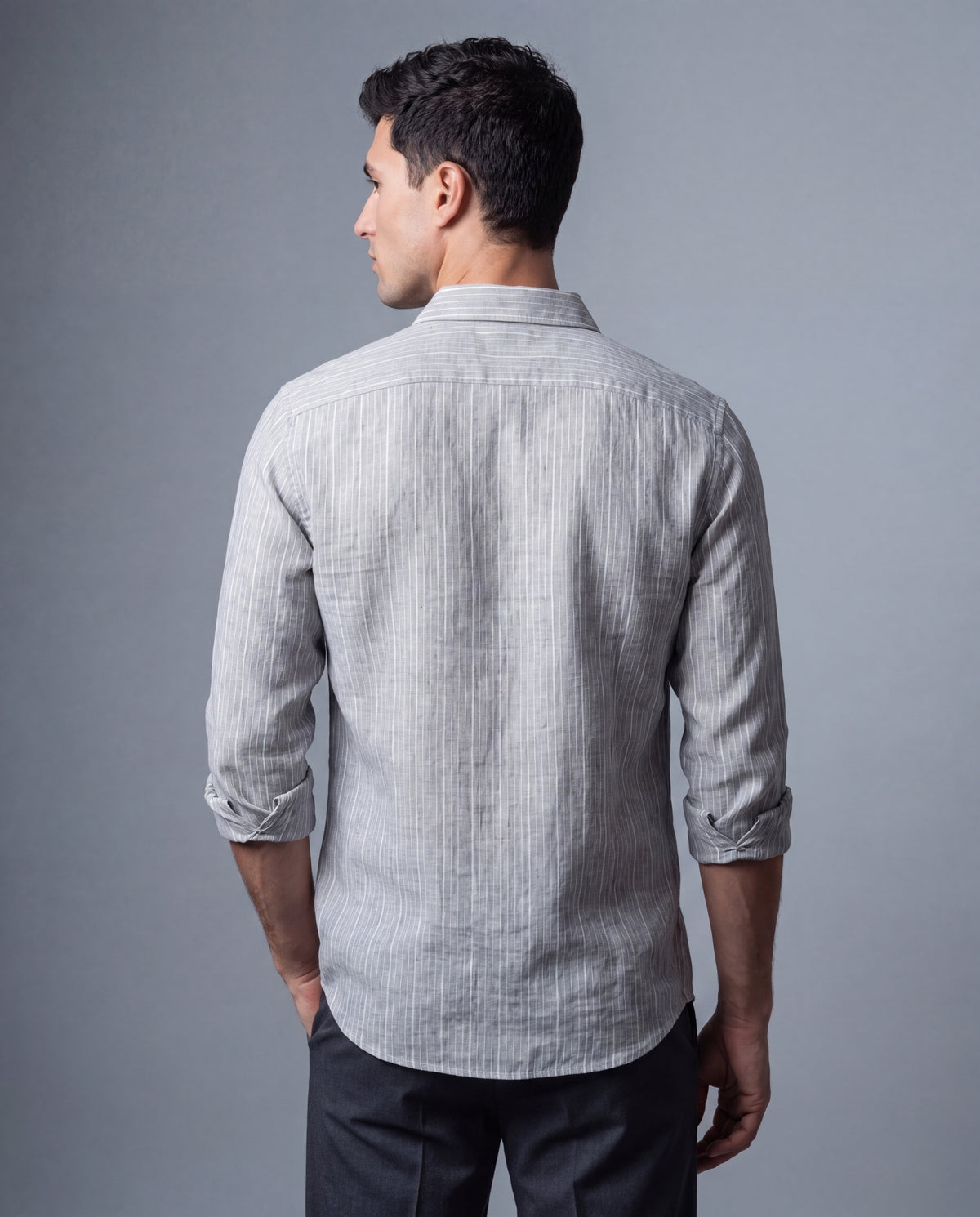 Heather Grey Stripe Linen Blend Textured Shirt