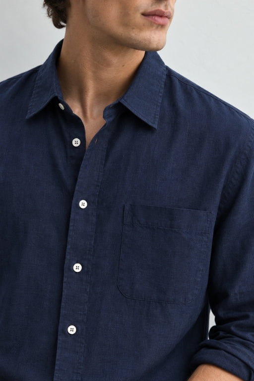 Navy Blue Linen Blend Shirt