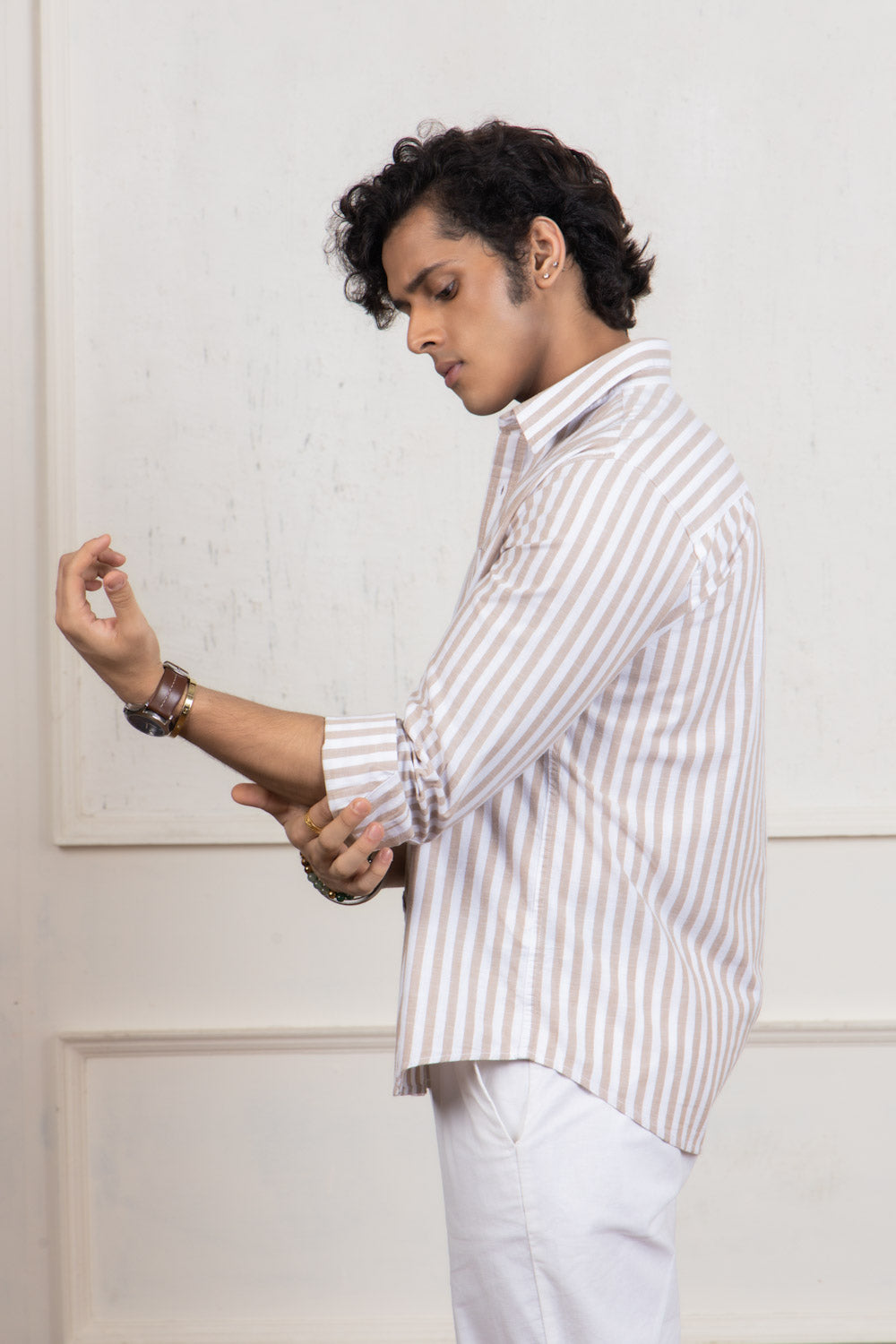 Beige Striped Cotton Shirt