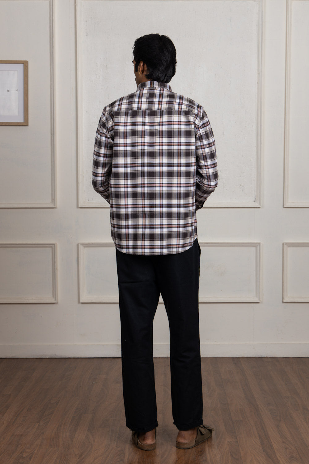 Brown and White Checkered Cotton Shirt