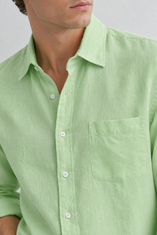P Green Cotton Linen Blend Shirt