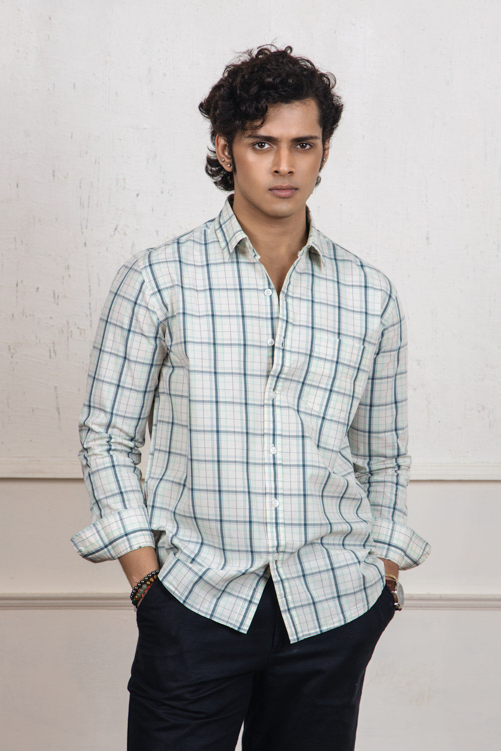 White & Green Checkered Shirt
