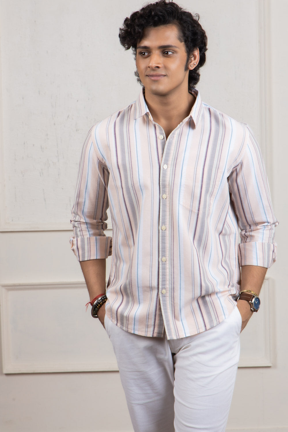 Pink & Grey Striped Cotton Shirt