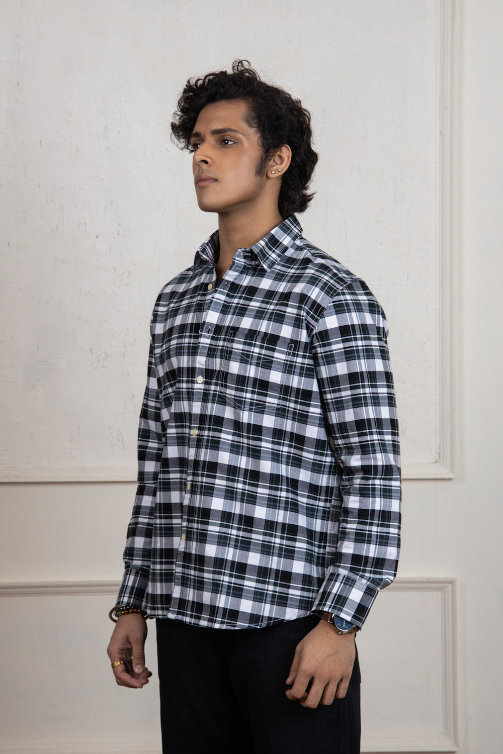 Green & Black Checkered Cotton Shirt