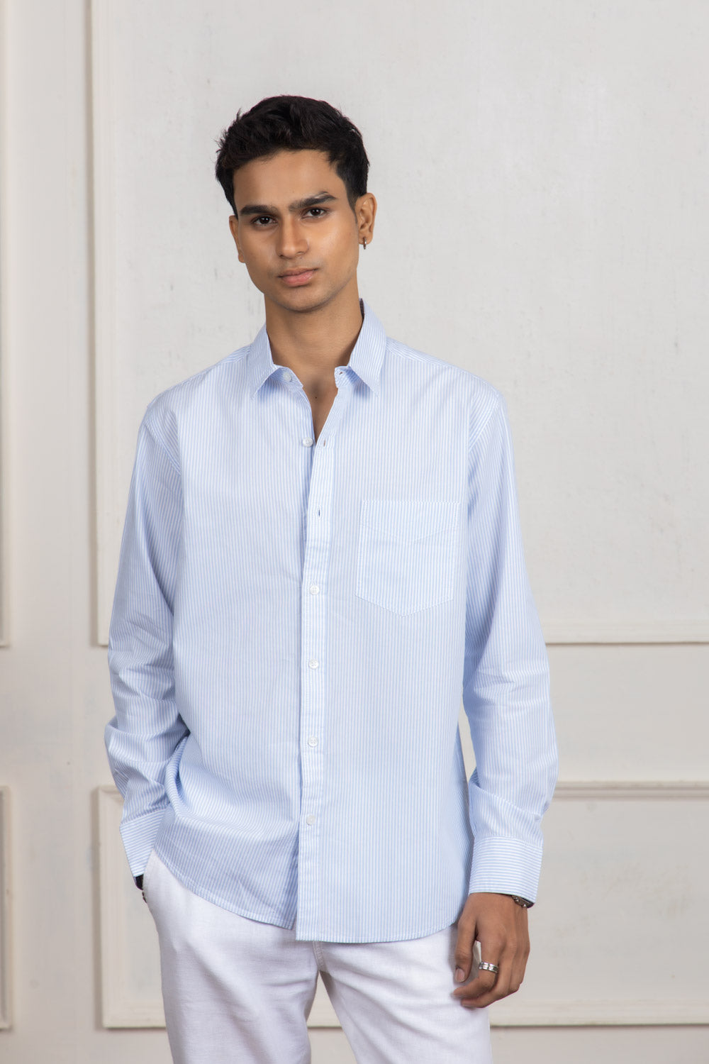 Blue & White Striped Cotton Shirt