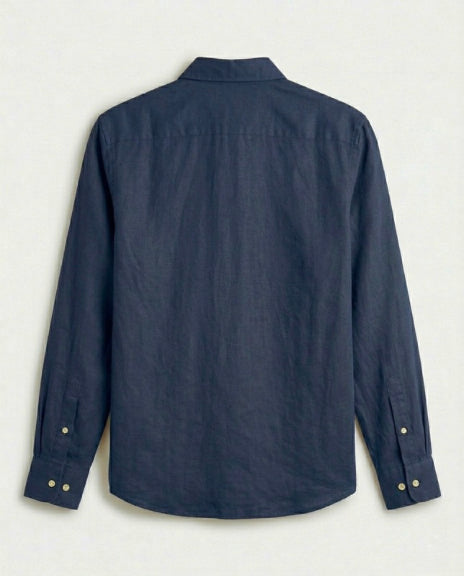 Navy Blue Cotton Linen Blend Shirt