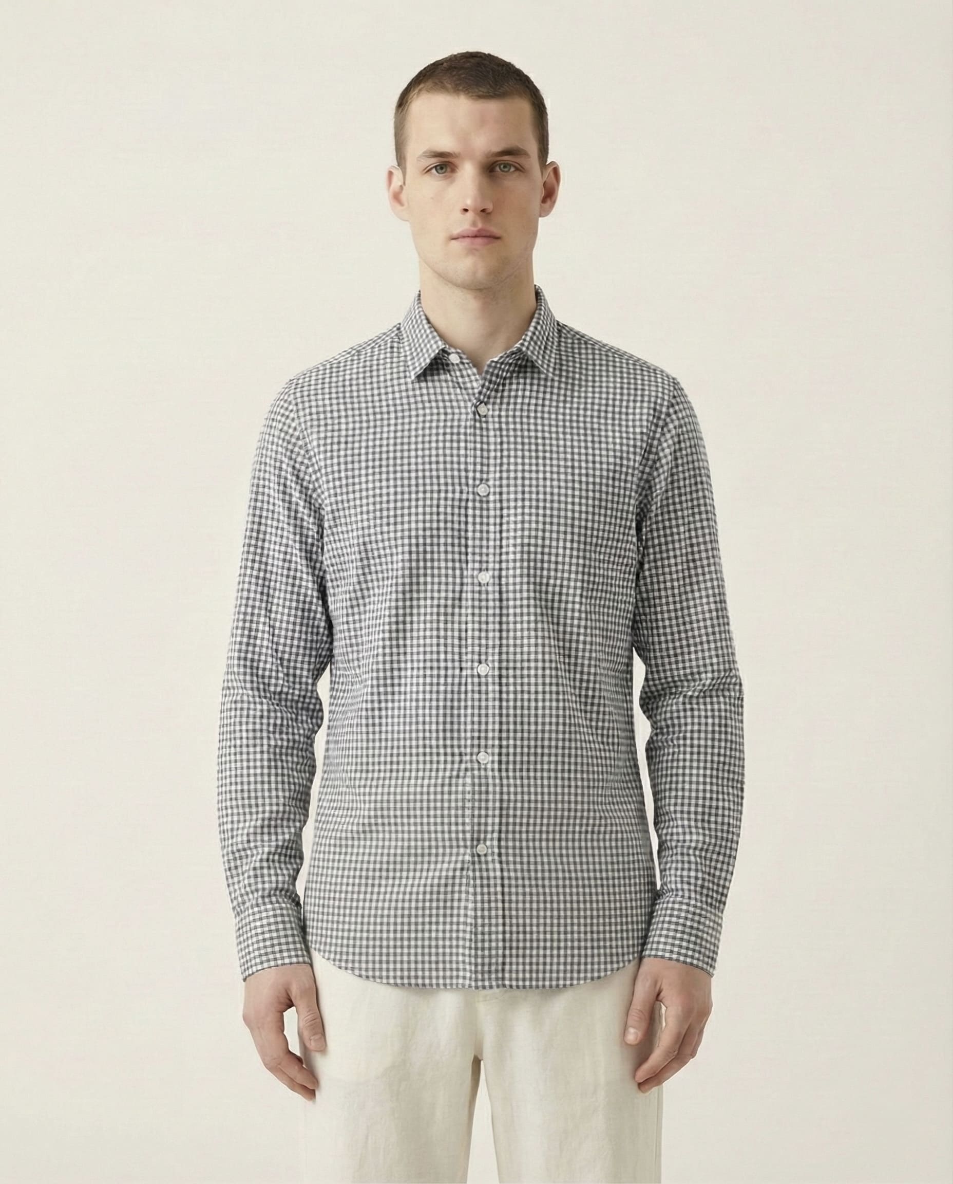 White Checkered Linen Blend Shirt