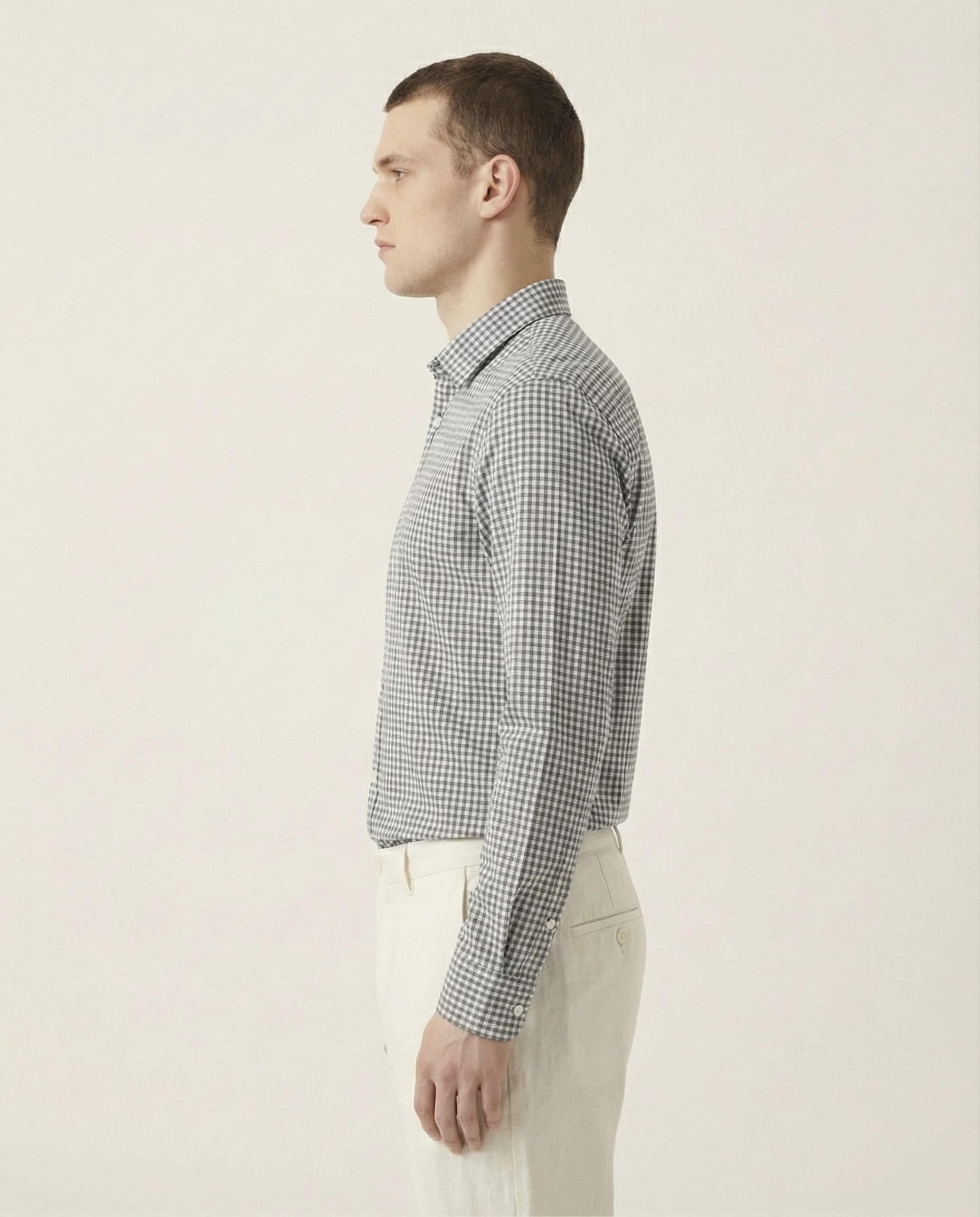 White Checkered Linen Blend Shirt
