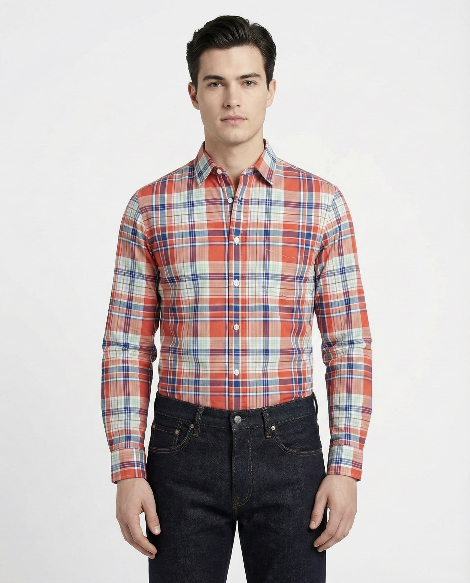 Tint Orange Checkered Cotton Shirt