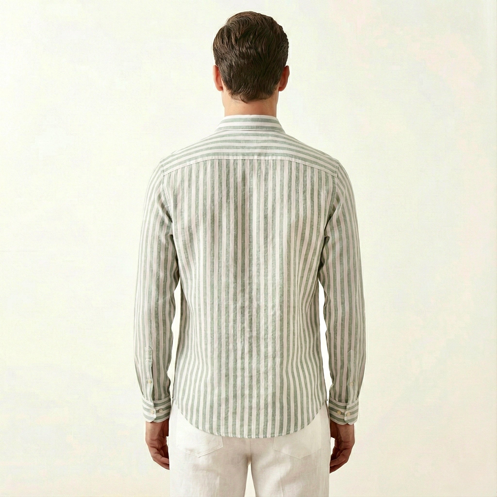 Green Striped Linen Blend Shirt