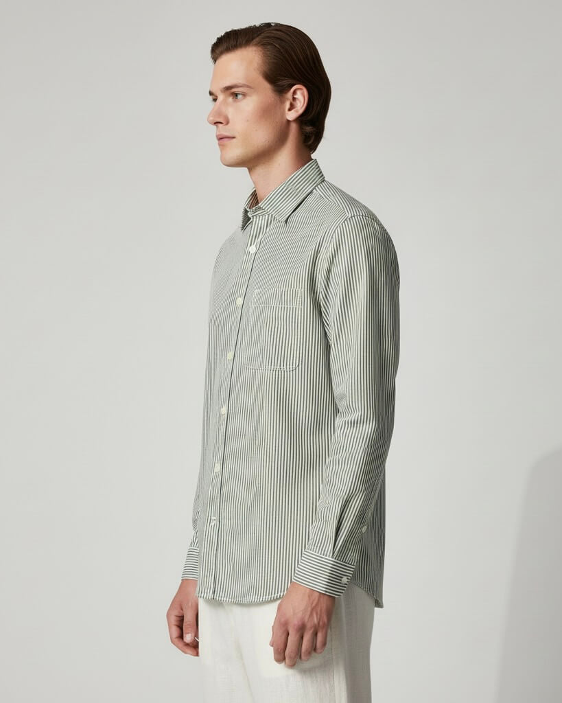 Green Striped Pure Cotton Shirt