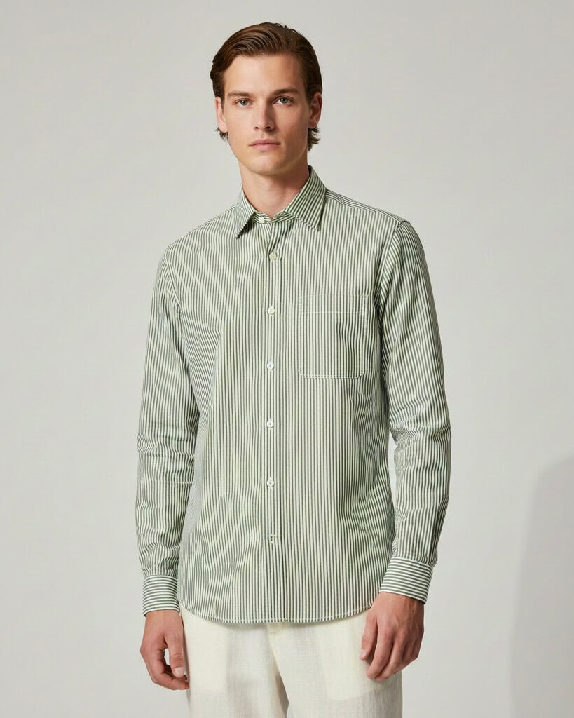 Green Striped Pure Cotton Shirt