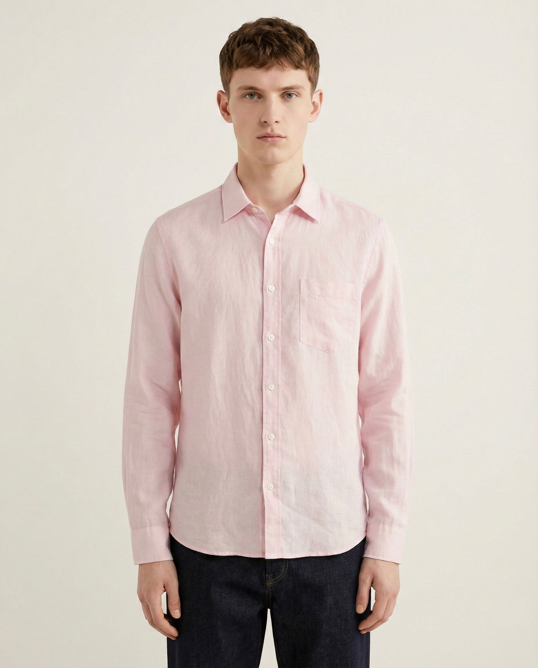 Pink Solid Linen Blend Shirt