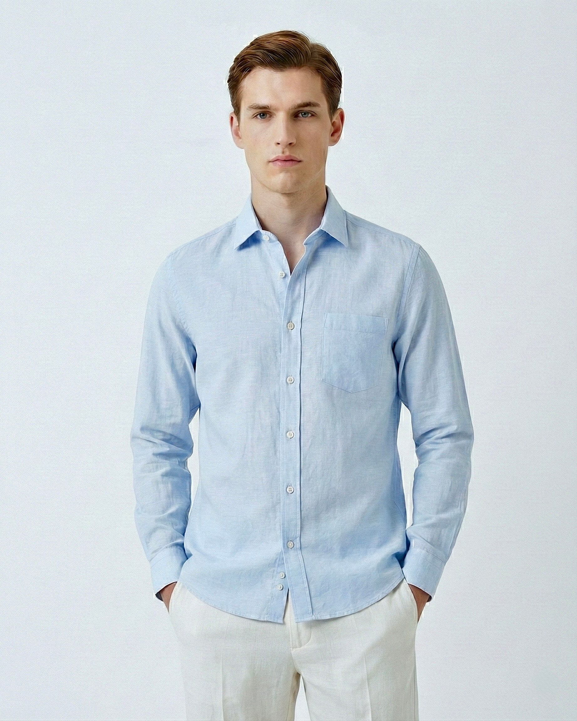 Light Blue Linen Blend Shirt