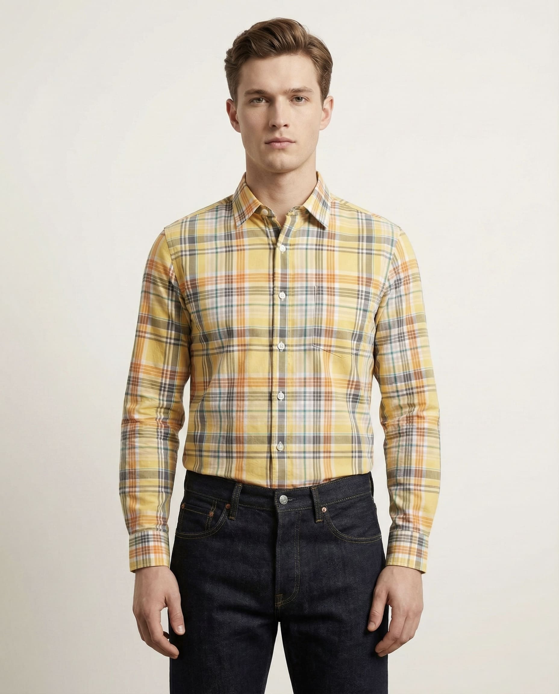 Yellow Checkered Pure Cotton Shirt