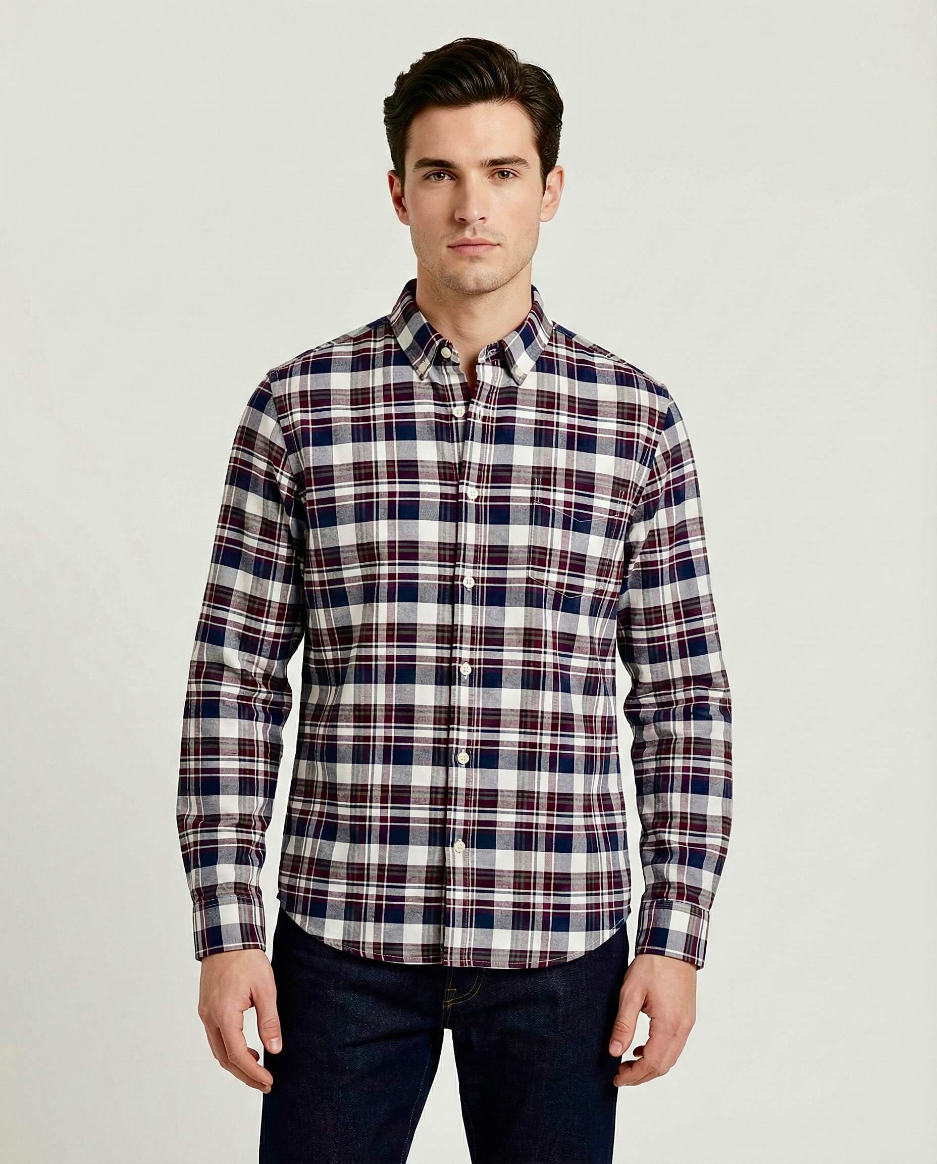 Black Majenta Checkered Cotton Shirt