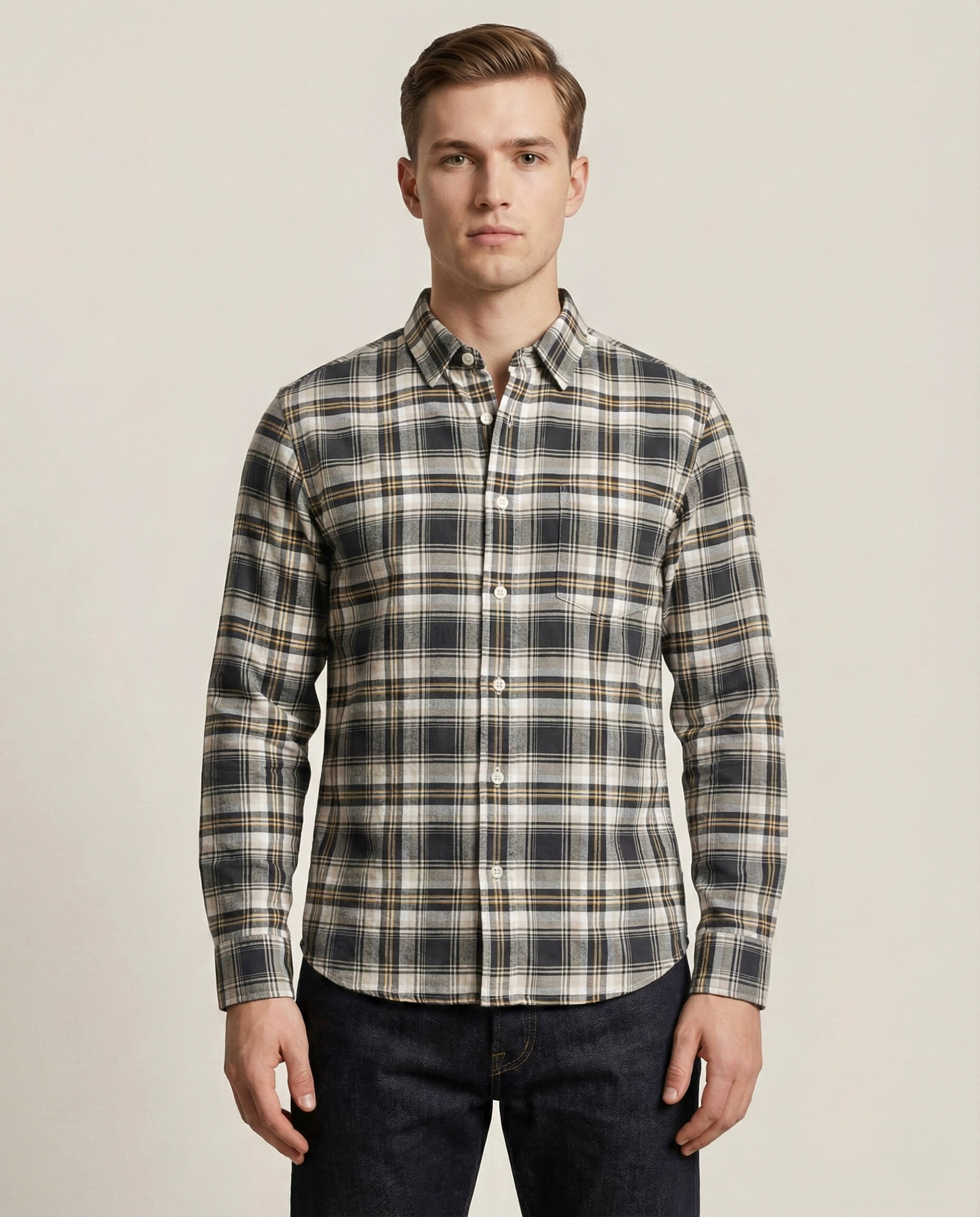 Mud Green Checkered Cotton Shirt
