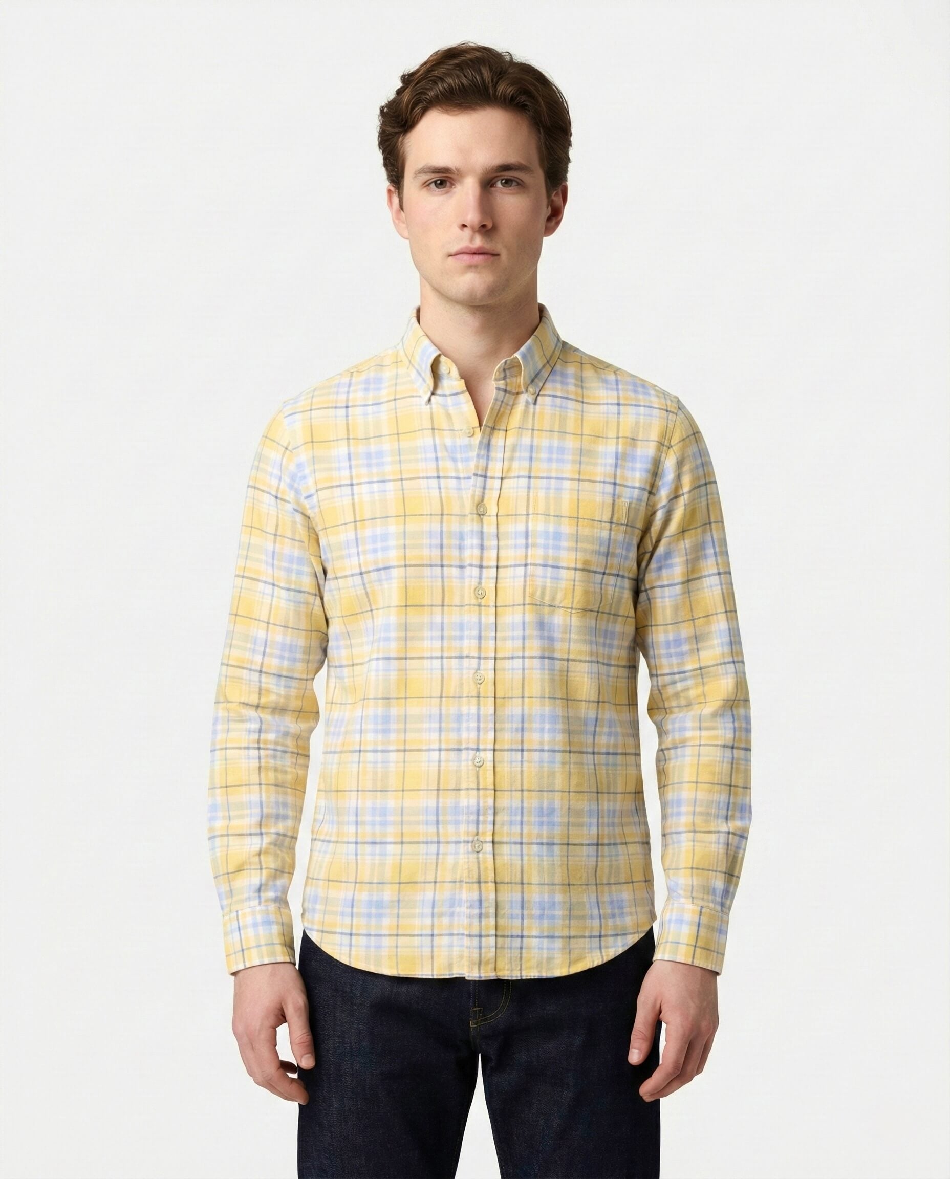 Yellow-Blue Checkered Pure Cotton Shirt