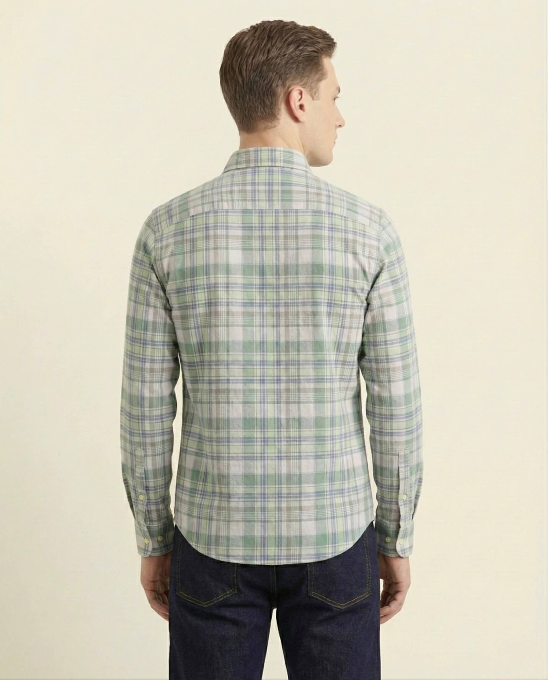 Green White Oxford Checkered Cotton Shirt