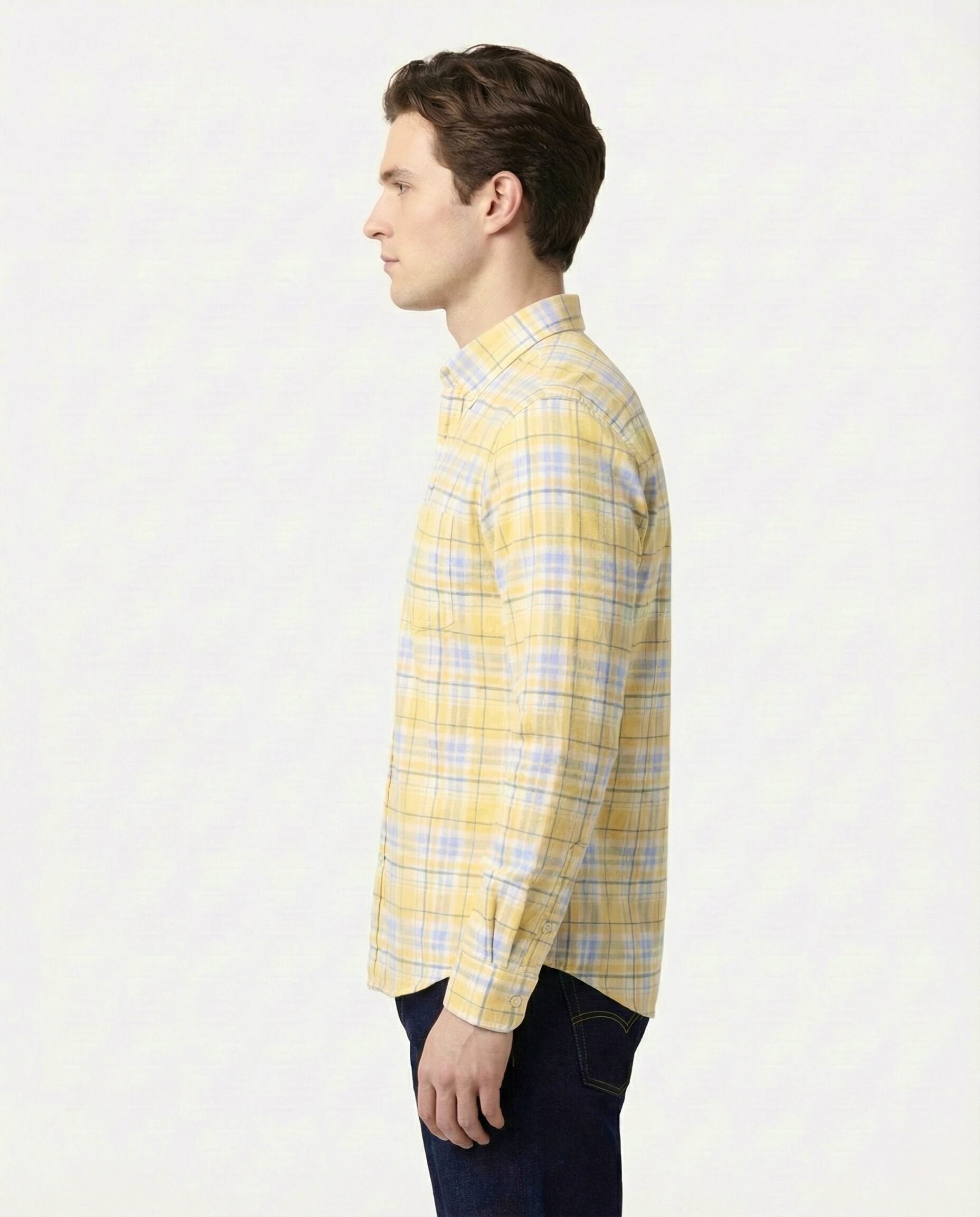 Yellow-Blue Checkered Pure Cotton Shirt