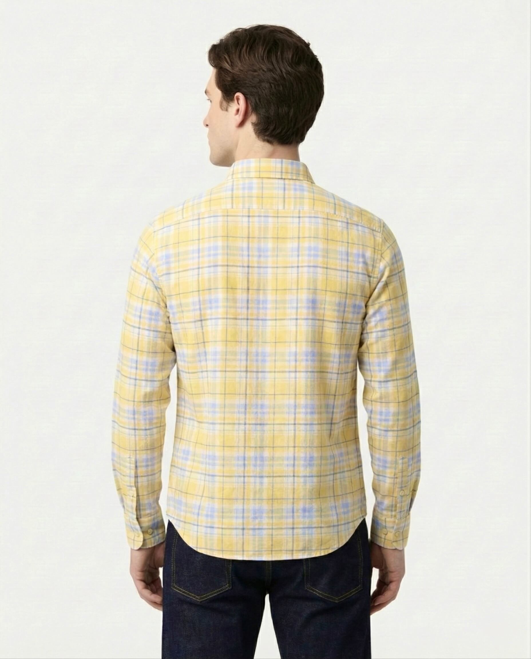 Yellow-Blue Checkered Pure Cotton Shirt