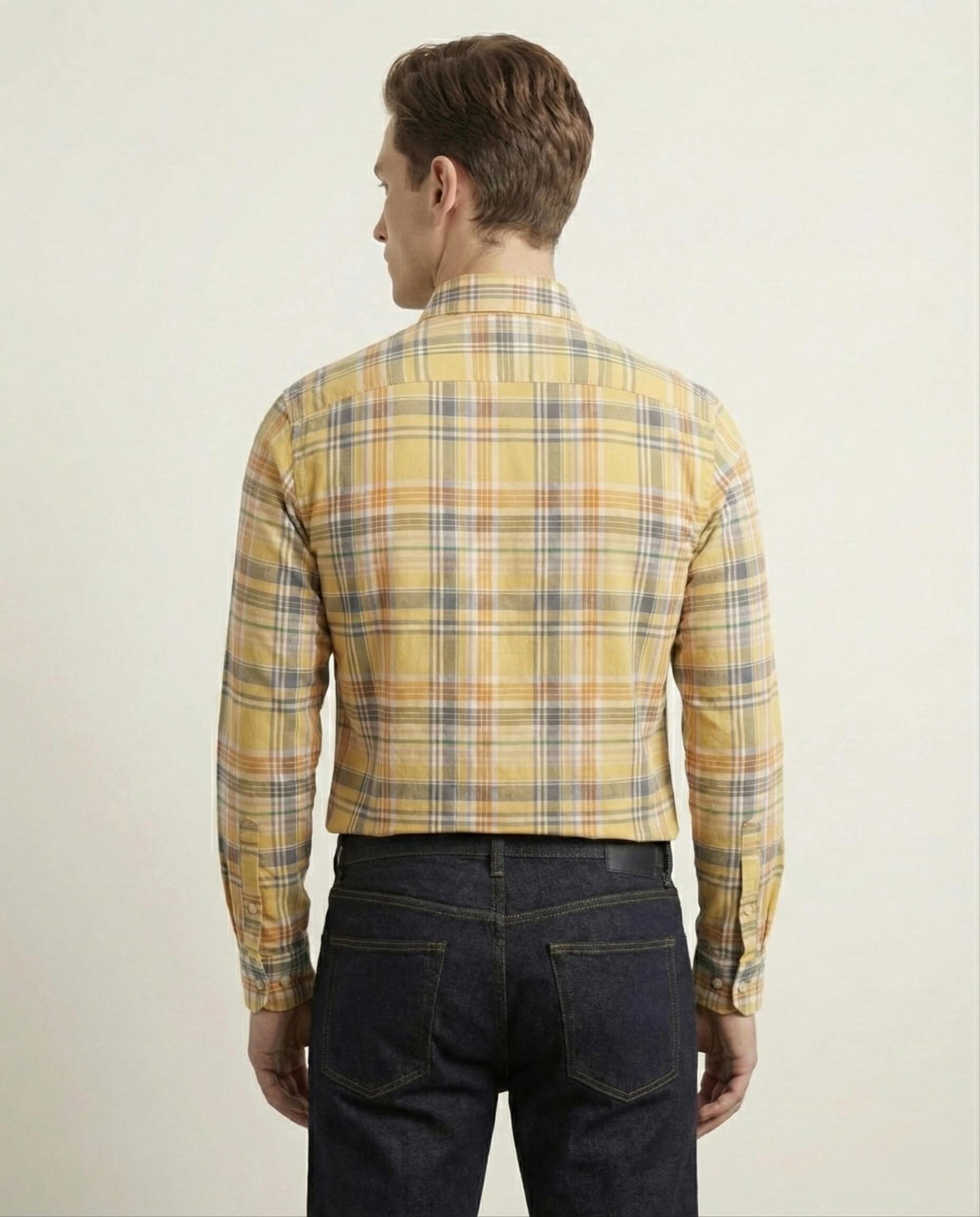 Yellow Checkered Pure Cotton Shirt
