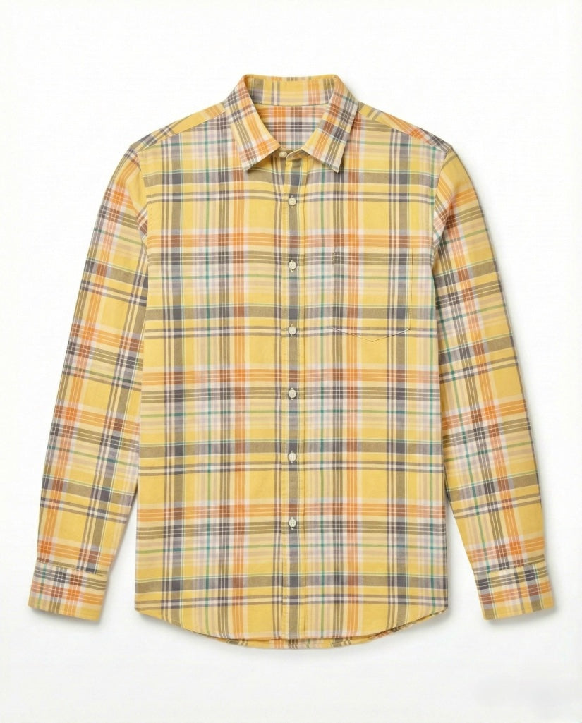 Yellow Checkered Pure Cotton Shirt