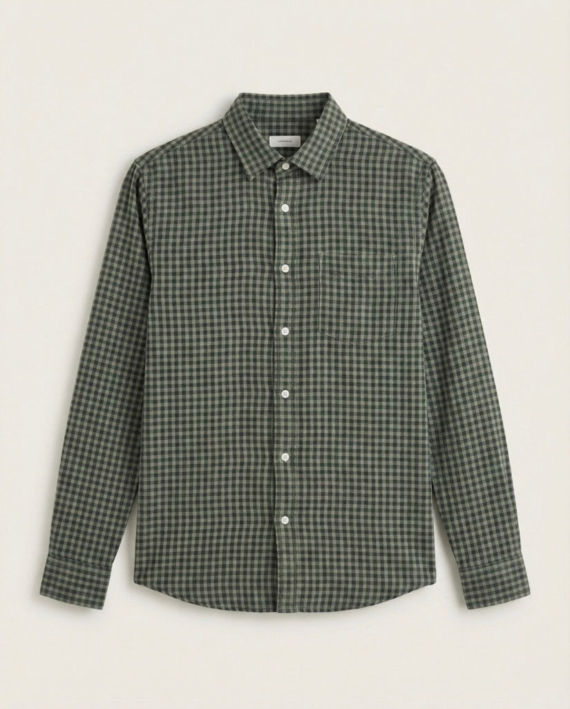 Green Checkered Linen Blend Shirt