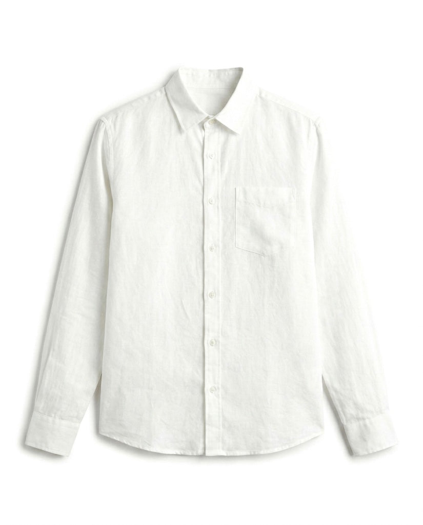 White Solid Linen Blend Shirt