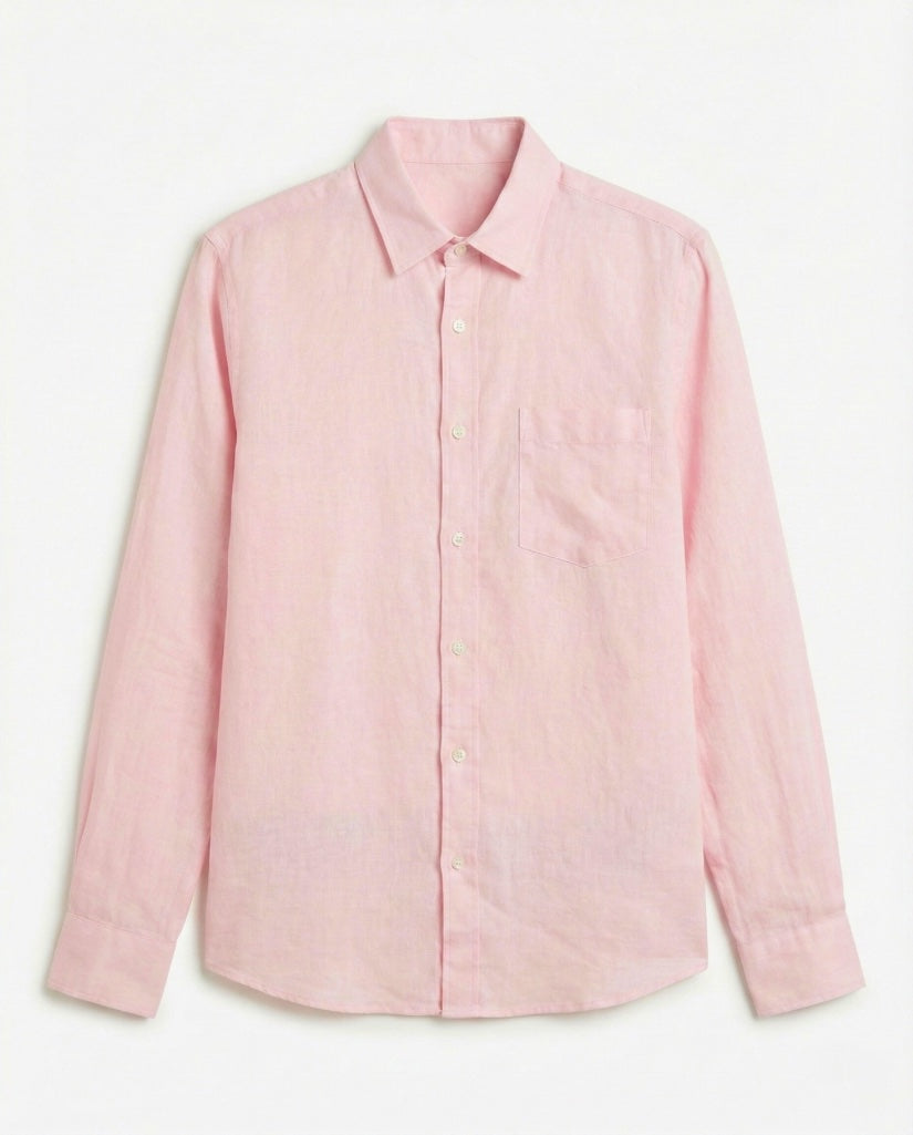 Pink Solid Linen Blend Shirt