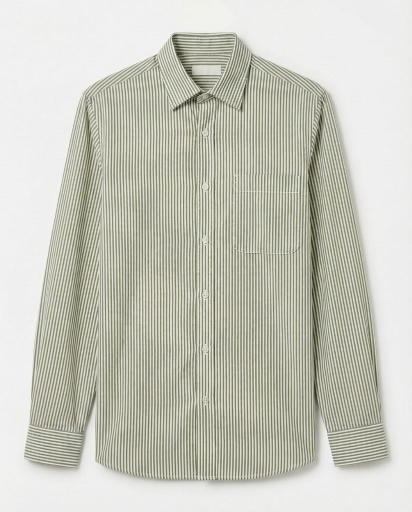 Green Striped Pure Cotton Shirt