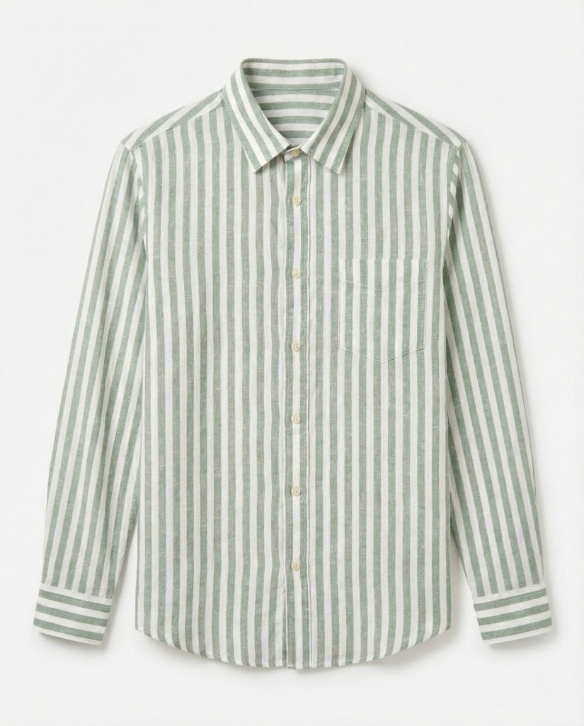 Green Striped Linen Blend Shirt