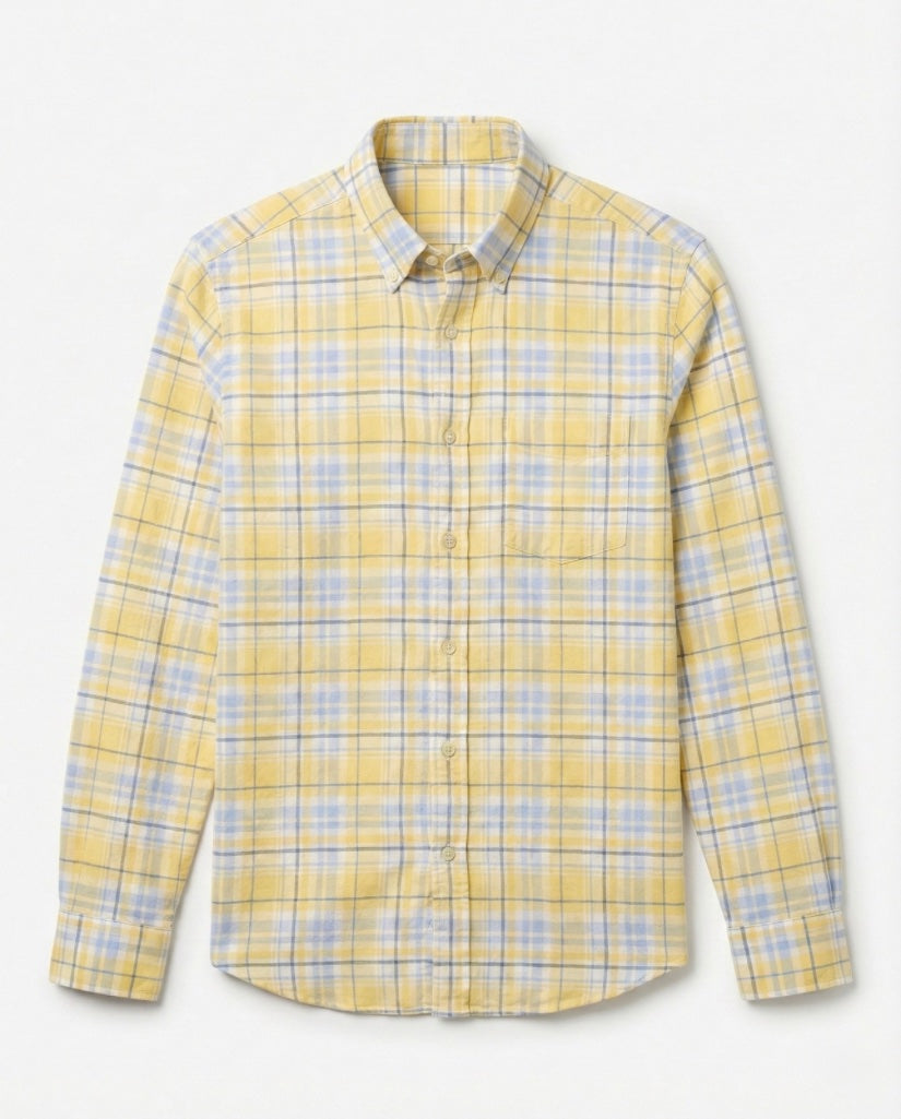 Yellow-Blue Checkered Pure Cotton Shirt