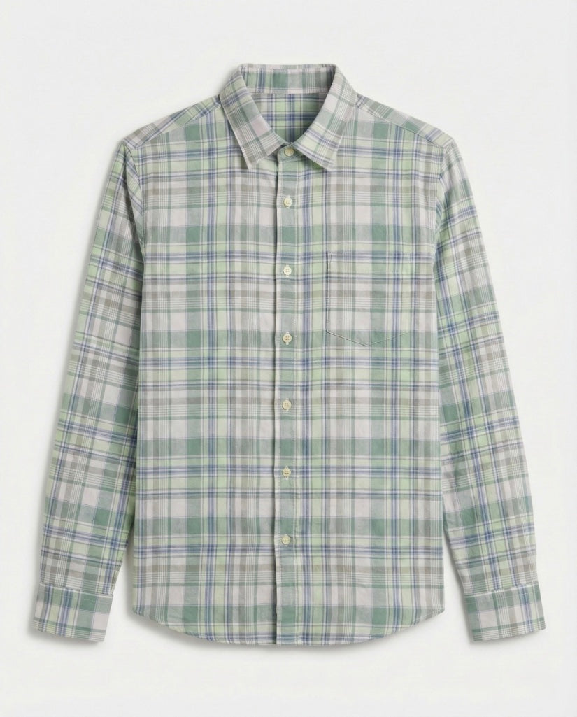 Green White Oxford Checkered Cotton Shirt