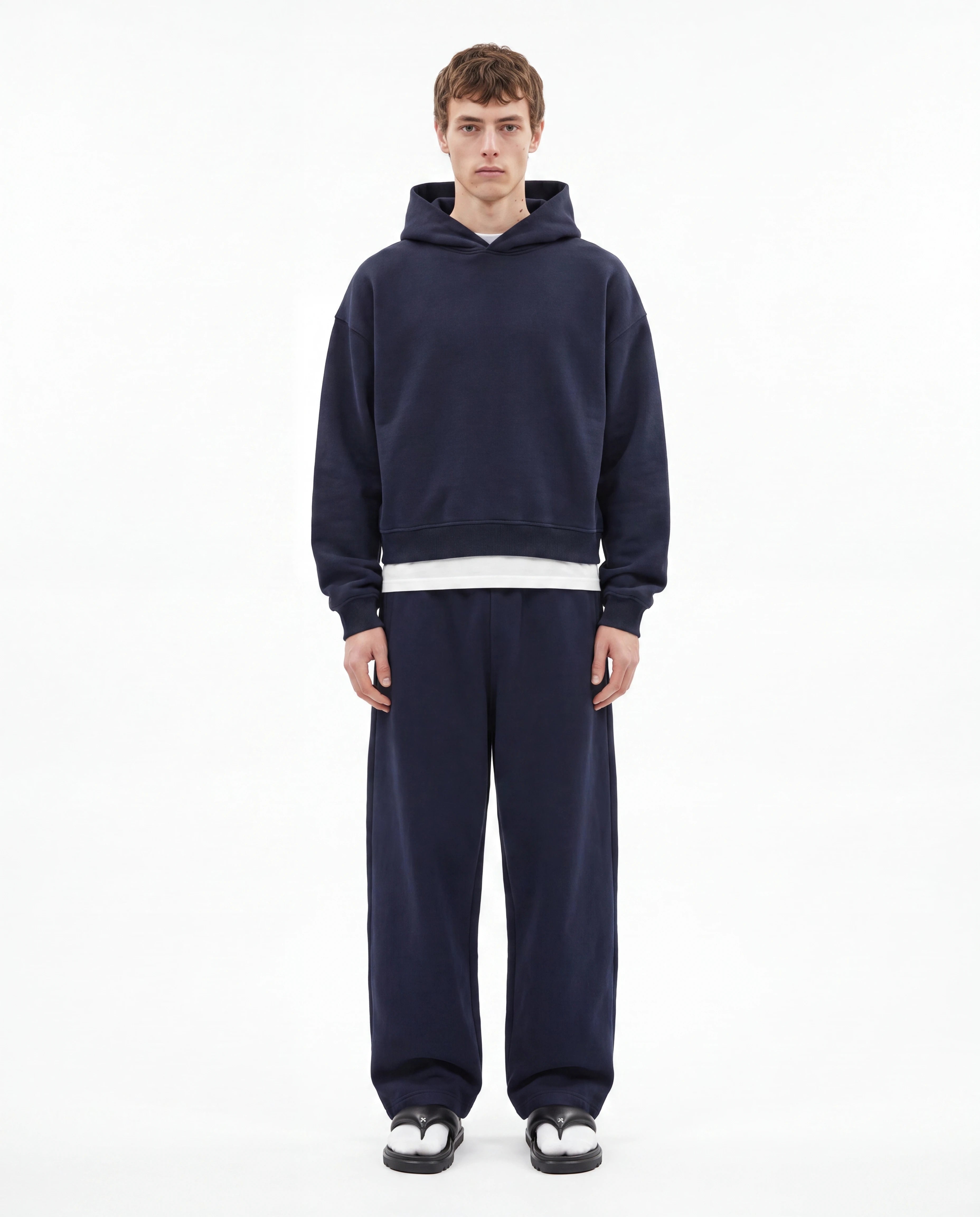 Navy Blue Baggy Cotton-rich sweatpants (Warft)