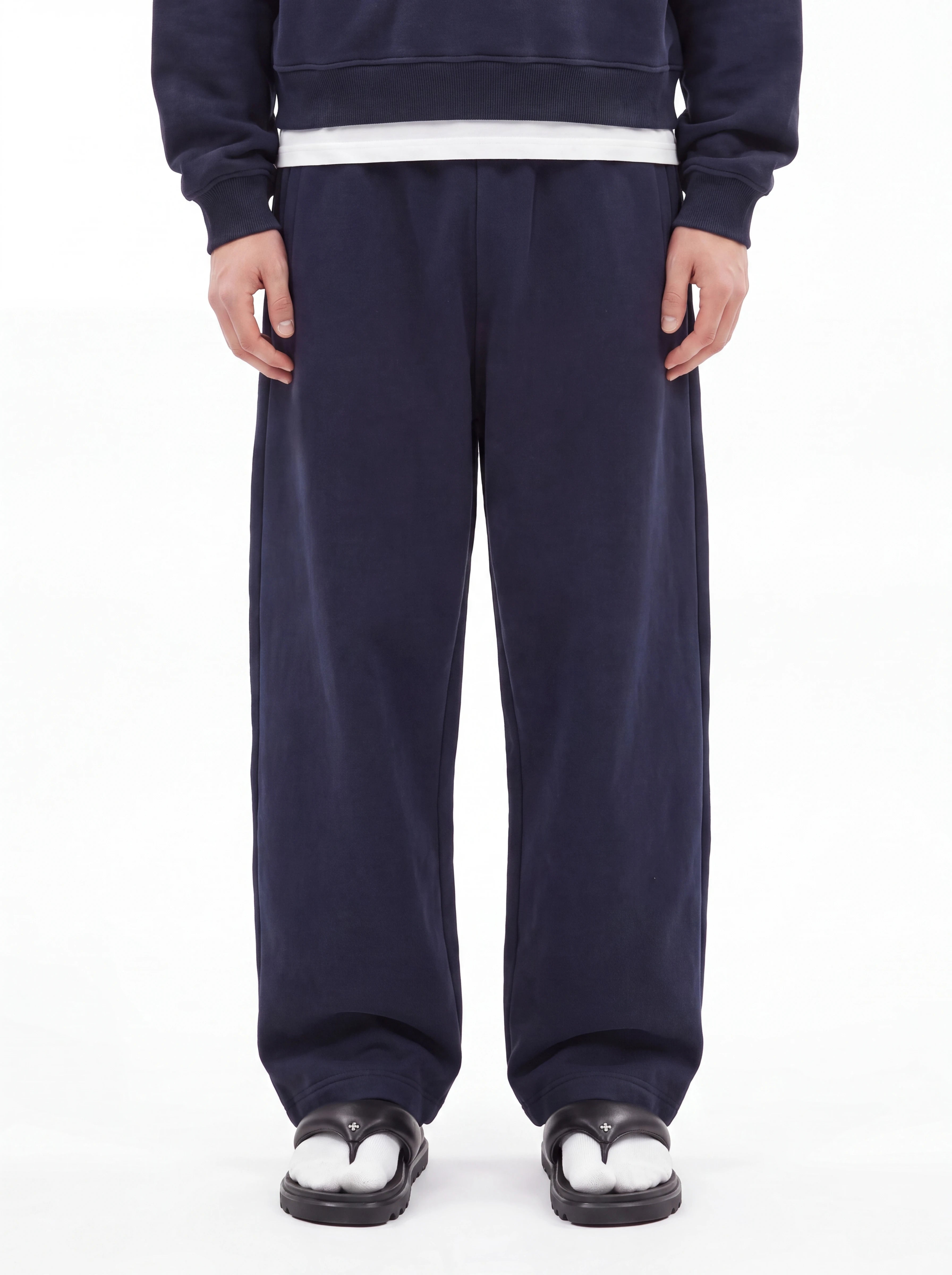 Navy Blue Baggy Cotton-rich sweatpants (Warft)