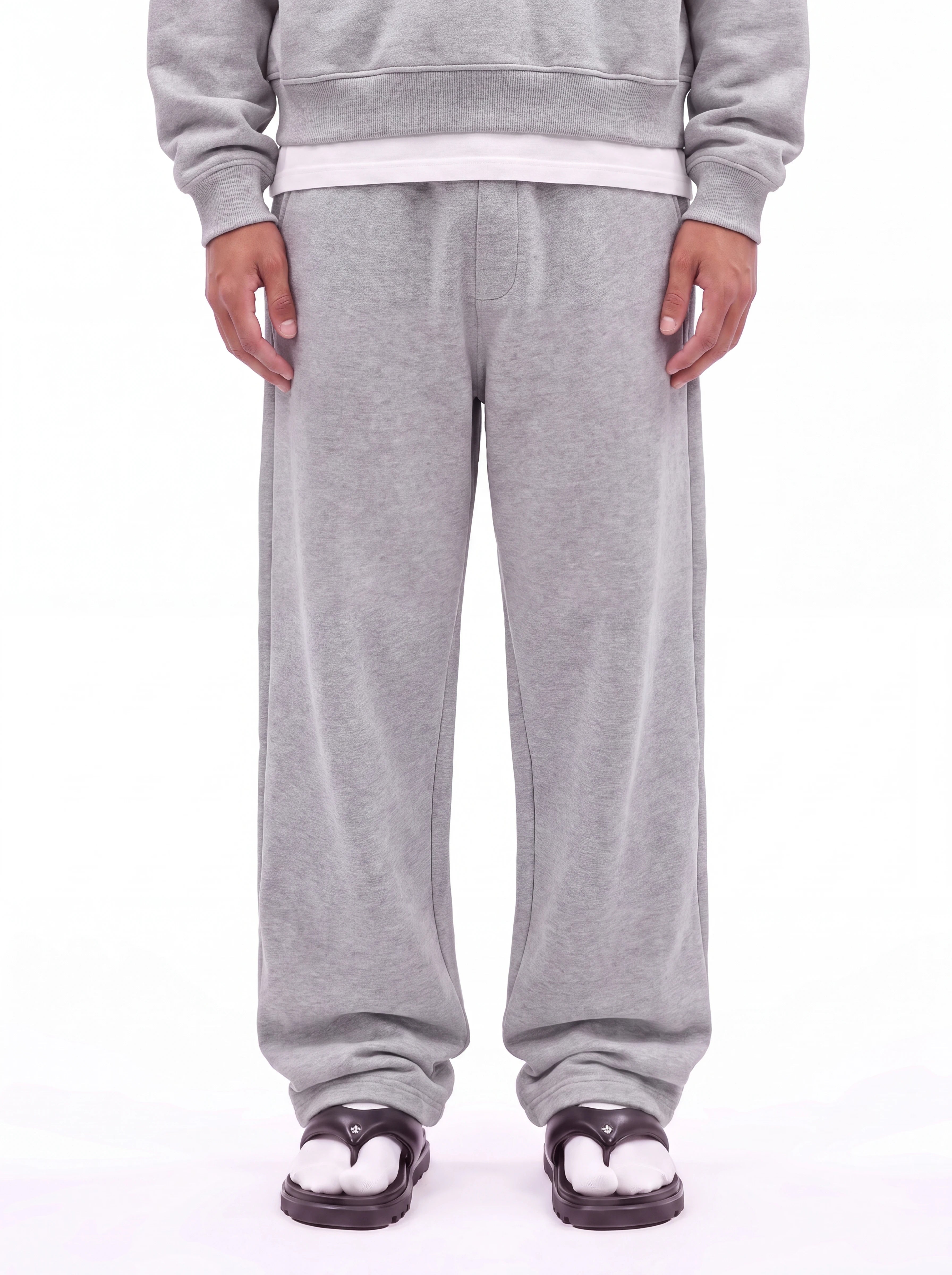 Melange Grey Baggy Cotton-rich sweatpants (Warft)