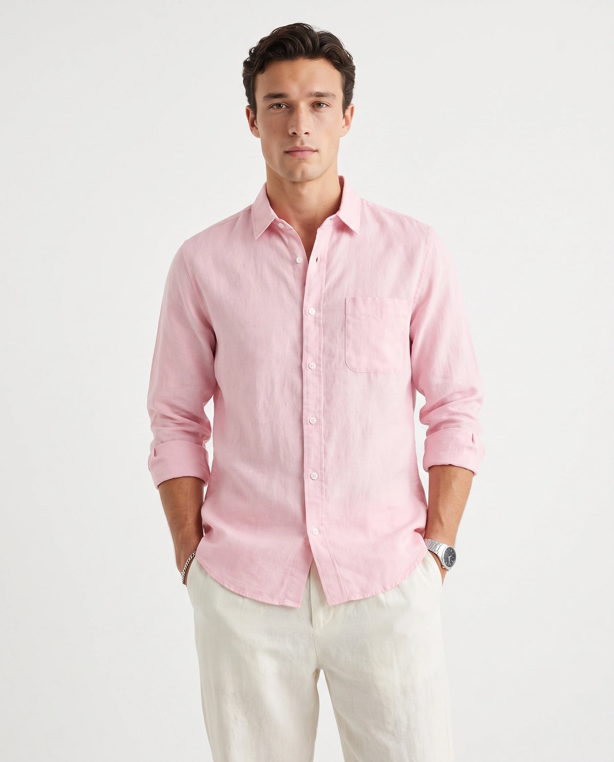 Pink 100% Linen 60 Lea Shirt - Warft