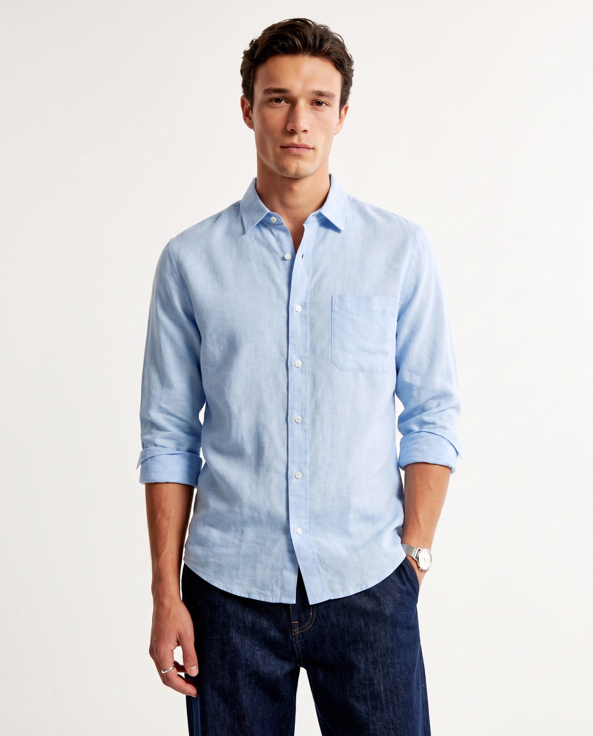 Ice Blue 100% Linen 60 Lea Shirt - Warft