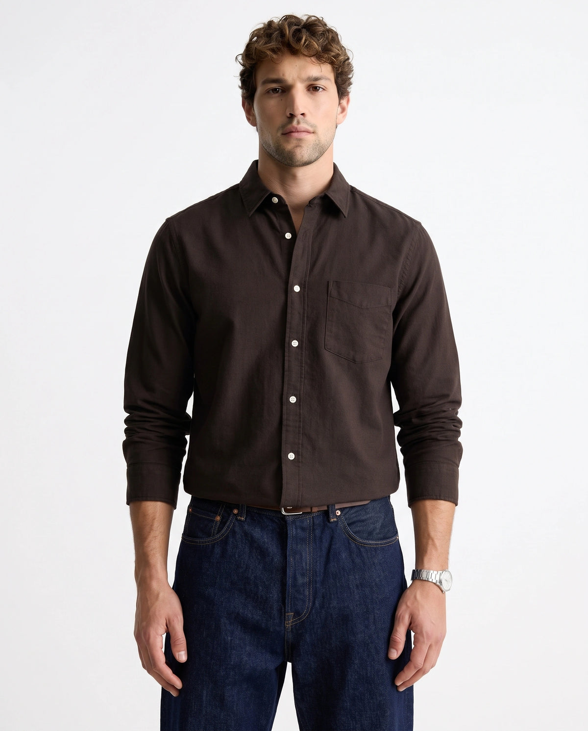Brown Oxford Pure Cotton Shirt