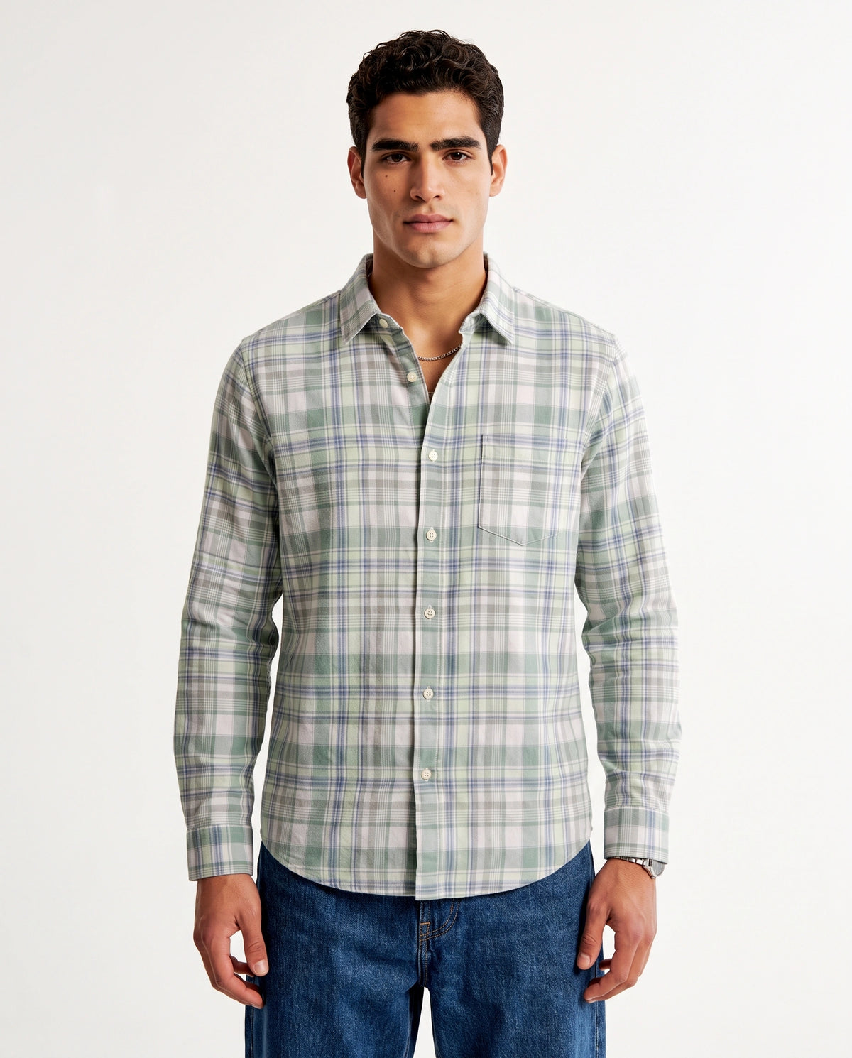 Green White Oxford Checkered Cotton Shirt