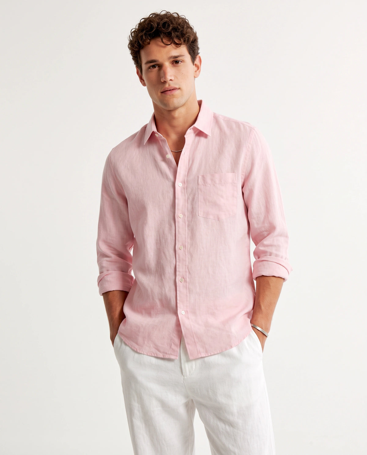 Pink Solid Linen Blend Shirt