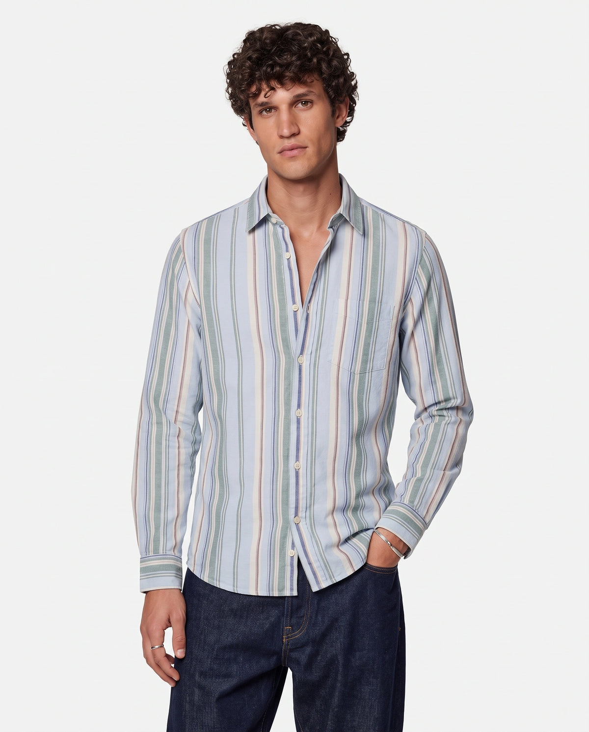 Green blue Striped Cotton Shirt
