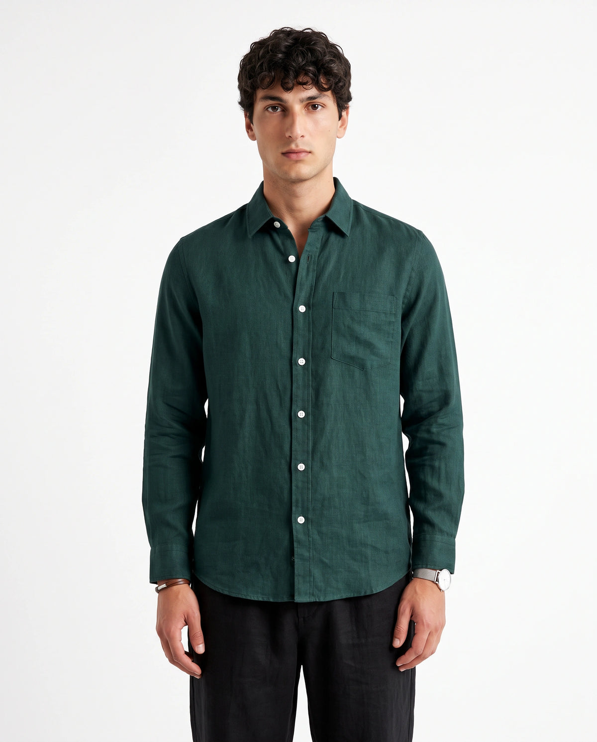 Deep Green Linen Blend Shirt