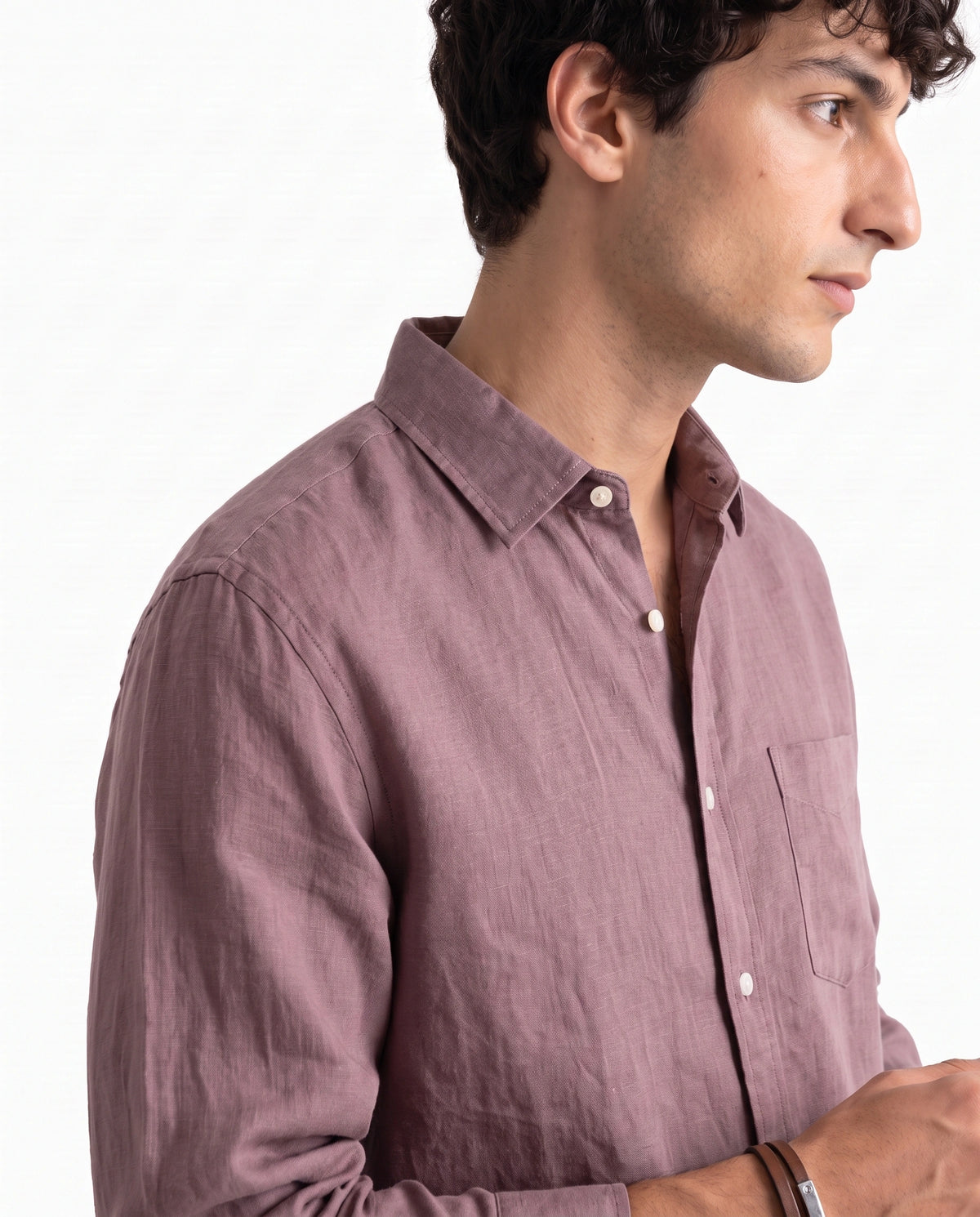Deep Muave Linen Blend Shirt
