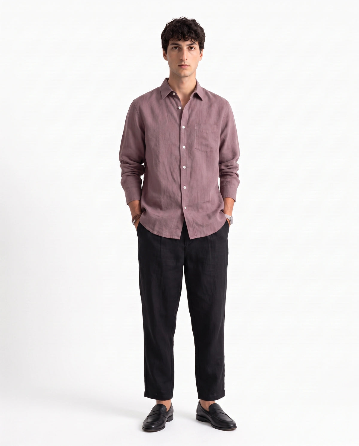 Deep Muave Linen Blend Shirt